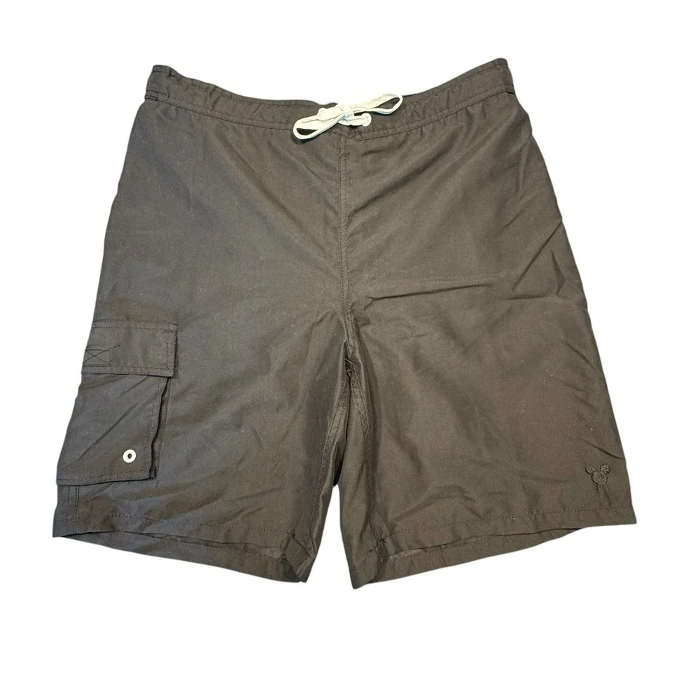 Disney Parks Mickey Mouse Black & White Swim Trunks‎ Mens Size L Elastic Shorts